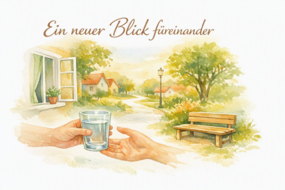 Man sieht wie eine Hand einer anderen ein Wasserglas reicht