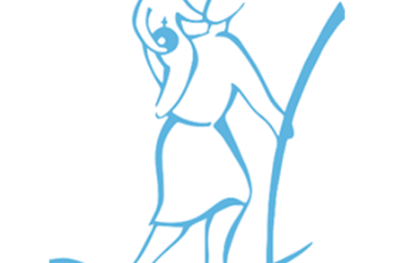 Zu sehen ist eine Strichzeichnung eines Menschen, der im Wasser steht und ein Kind auf den Schultern trägt